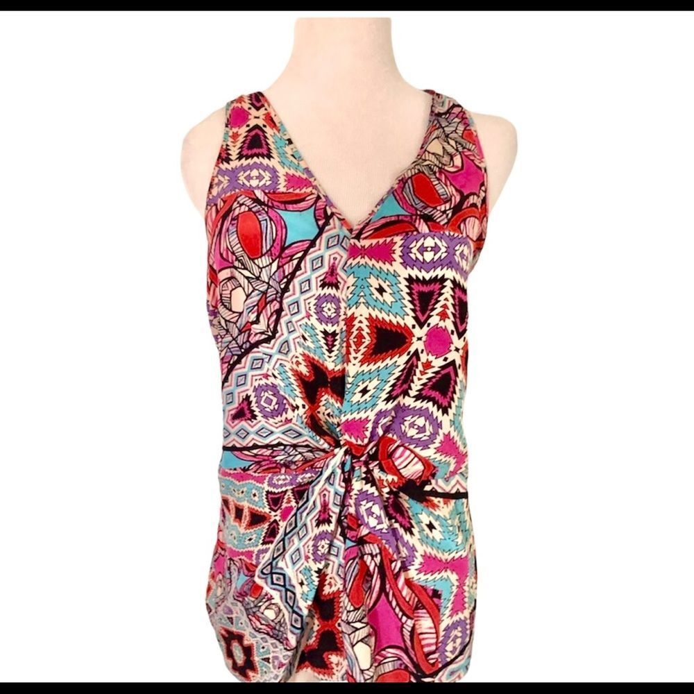 [Leifnotes] Multicolor Sleeveless Silk Top Sz 4 ❤️